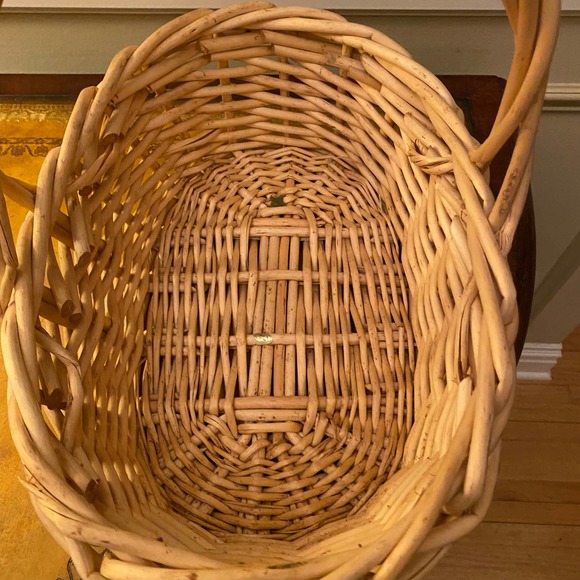 Oval Beige Tan Boho Wicker Basket with Handle - Picture 4 of 5